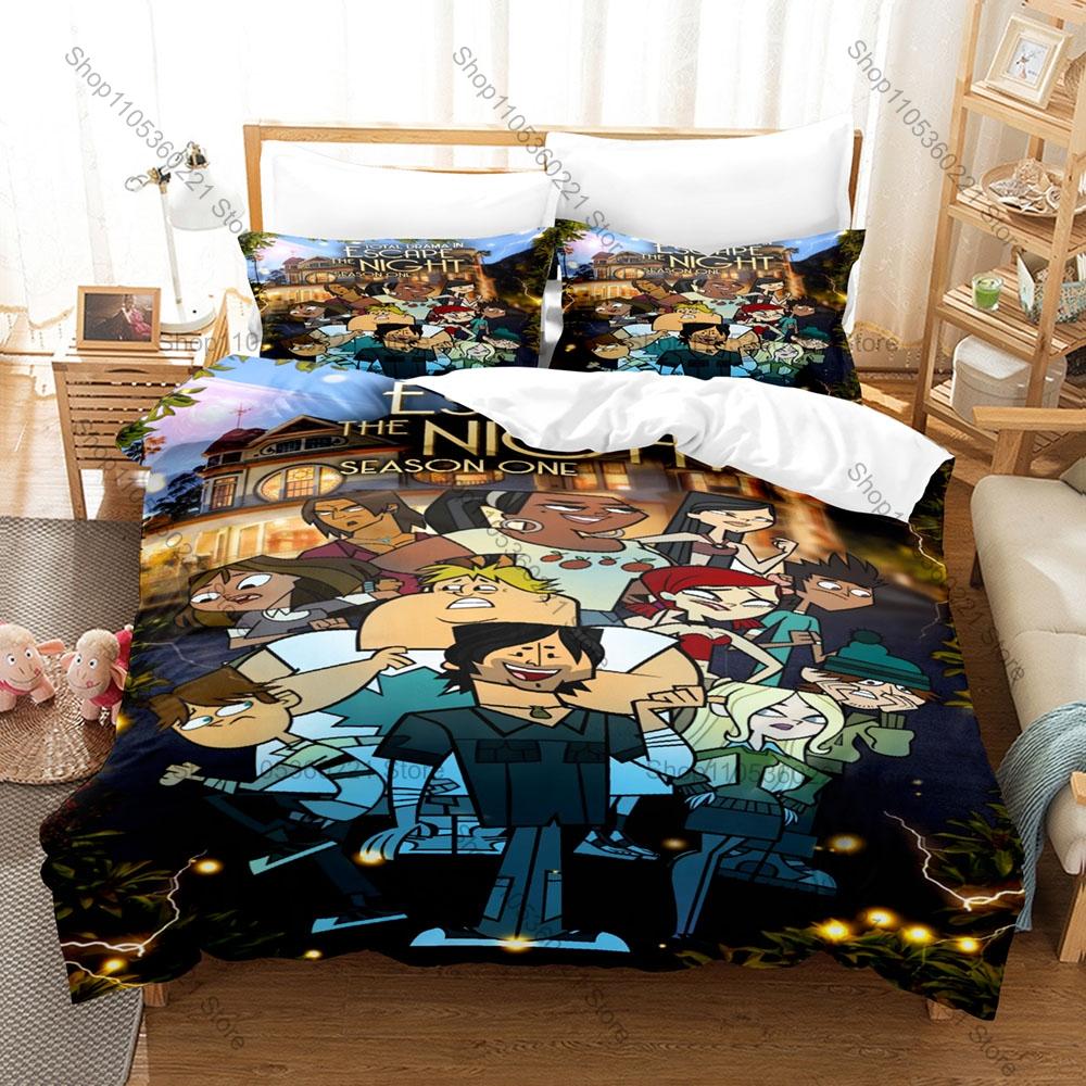 3 In 1 Total Drama Bedding Set Funny Cartoon Adventure Theme Soft Breathable Fabric Bedroom Home Gift