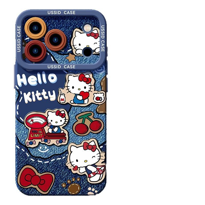Applicable to Apple 17promax denim cat kt16 silicone 12 soft 15 all-inclusive iphone14 sets of 13 mobile phone cases