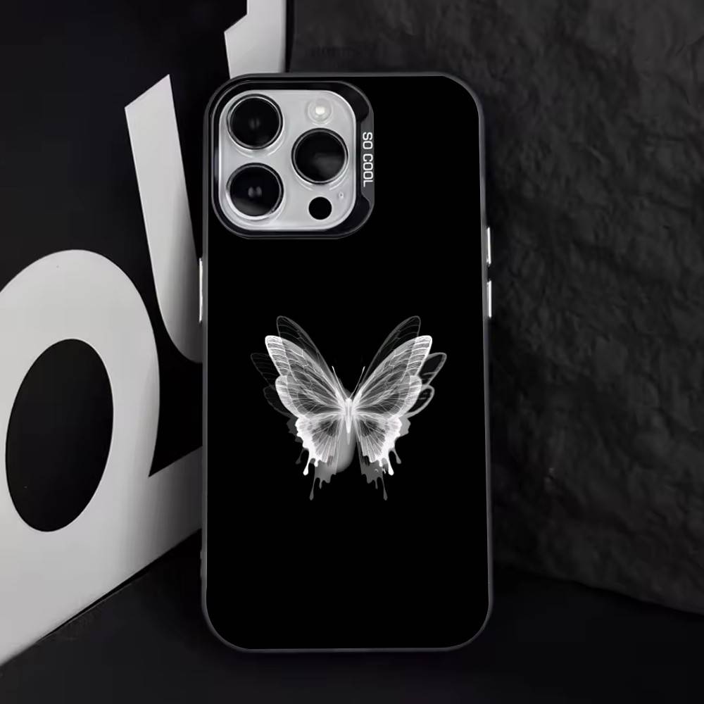 White Butterfly Phone Case For iPhone 17,16,15,14,13,12,11 Plus,Pro Max,XS,Colorful Silver Black Cover