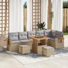 9-piece Garden Sofa Set with Beige Cushions Poly Rattan Acacia, 3-piece Garden Dining Set 3363192