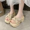Cool Slippers Women's Summer Outer Wear with Skirt 2025 New Fashion High-end Muffin Thick Bottom Heightened Heel Rhinestone Sandals