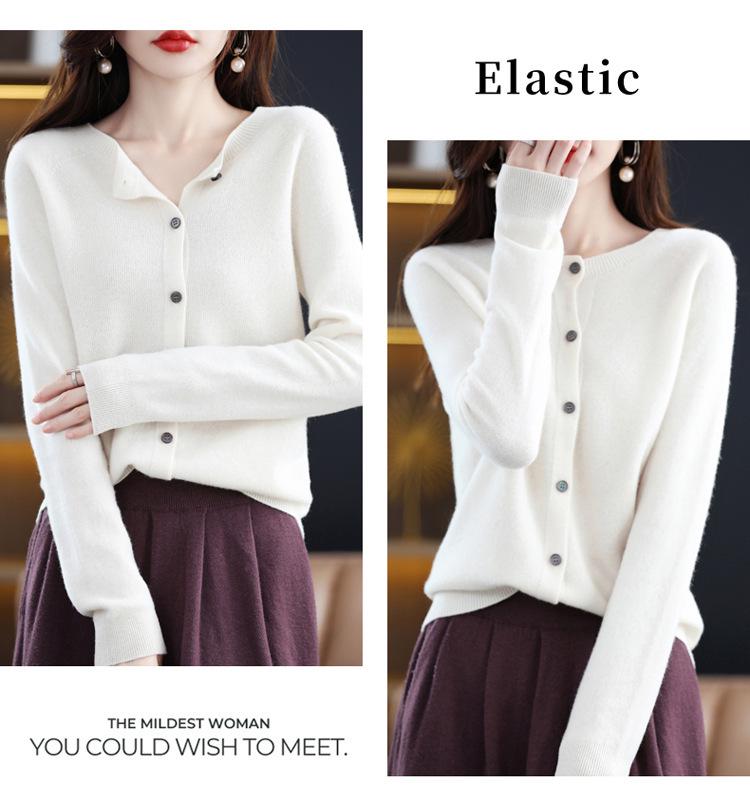 Женский бесшовный кашемировый свитер с круглым вырезом на осень/зиму 2025 - Вязаный кардиган из чистой шерсти премиум-класса