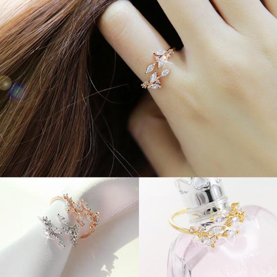 Женское регулируемое открытое кольцо со стразами, инкрустированное листьями, вечерние клубные украшения