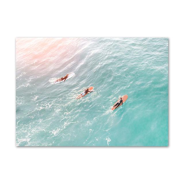 Nordic Summer Coastline Surf Canvas Poster Print Sunny Beach Bus Palm Trees Wall Art Painting Landscape Pictures For Living Room