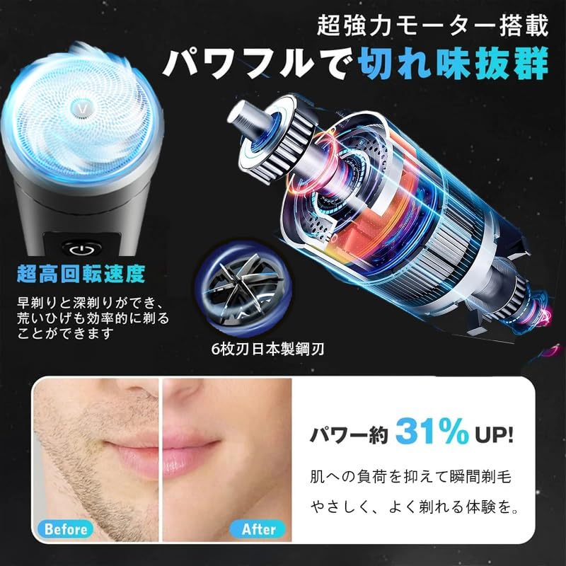 Mini 6 Inner 1200mAh USB Fast IPX7 Automatic Low Compact Perfect for Business or Car Perfect As a Gift Men's Shaver, Blades, Charging, Waterproof,