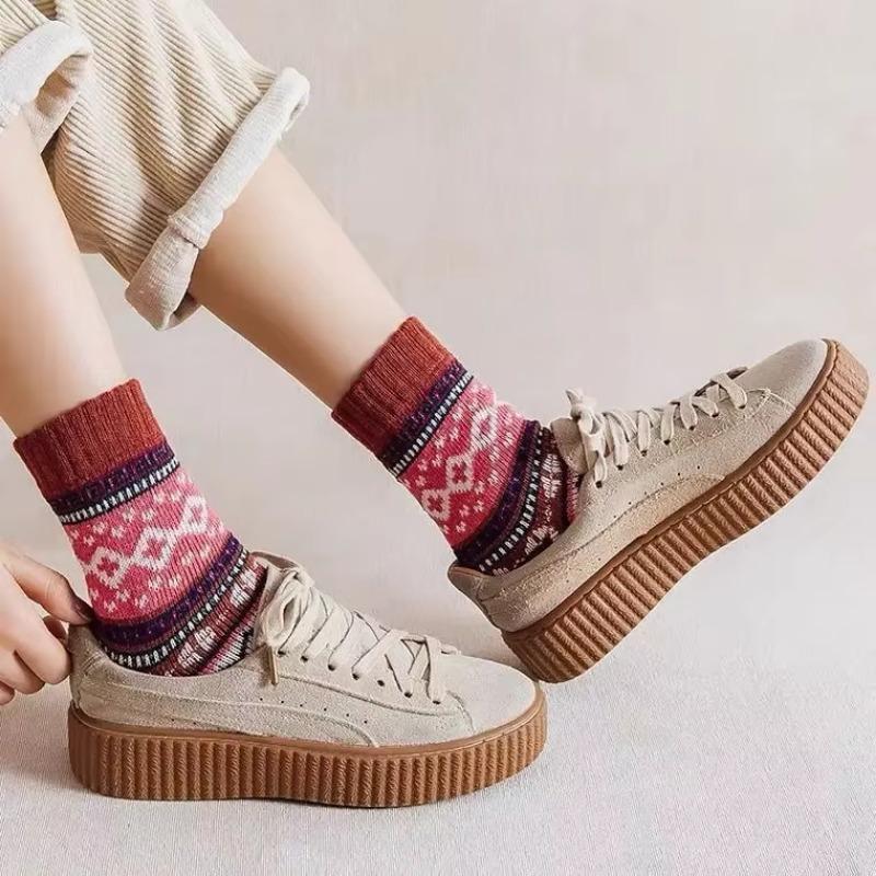 5 Pairs Personalized Knitted Wool Socks Ethnic Style Retro Socks Wool Socks Piled and Thickened Winter