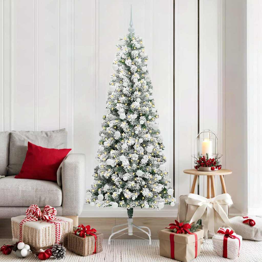Artificial Foldable Christmas Tree in Green and White 180 cm