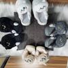 Fluffy Gray Cat Slippers Men's Footsie Kitten Fur Mules Home Shoes Cuddle Kitty Slippers Man Male Indoor Cat Sleepers Flip Flop