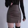 Женская черная миди-юбка бодикон с высокой талией и разрезом - сексуальная кожаная юбка-карандаш для осени/зимы