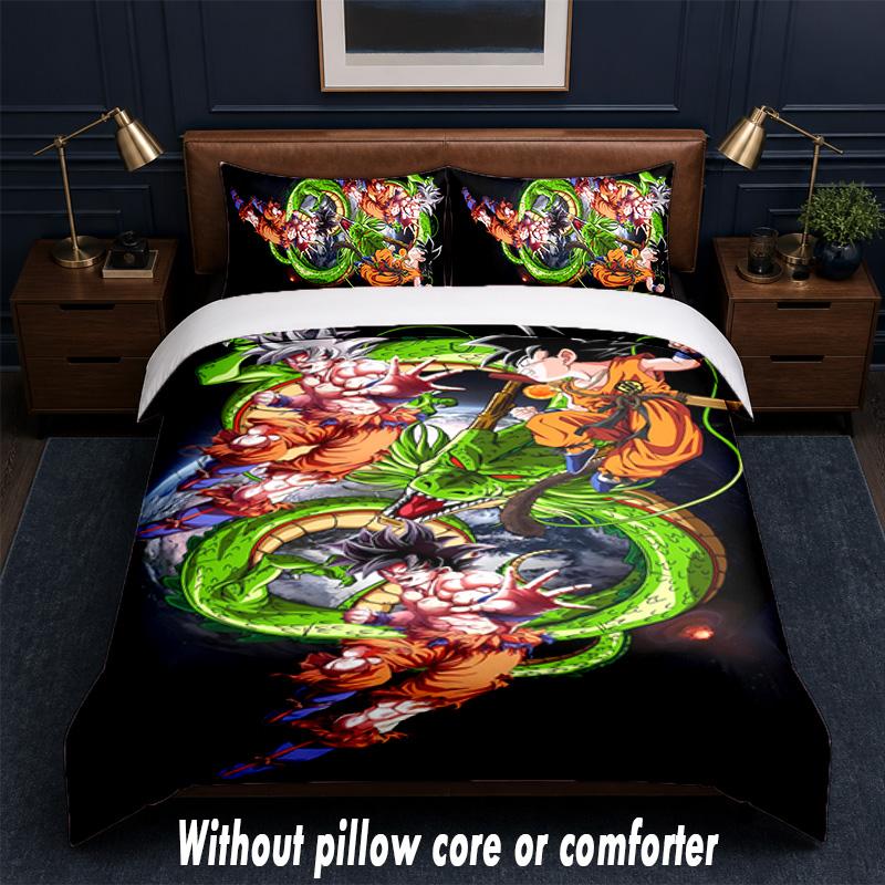 Dragon Ball Design Bed Bedding Set 1 Duvet Cover + 2 Pillowcases Soft Breathable Household Bed Linens