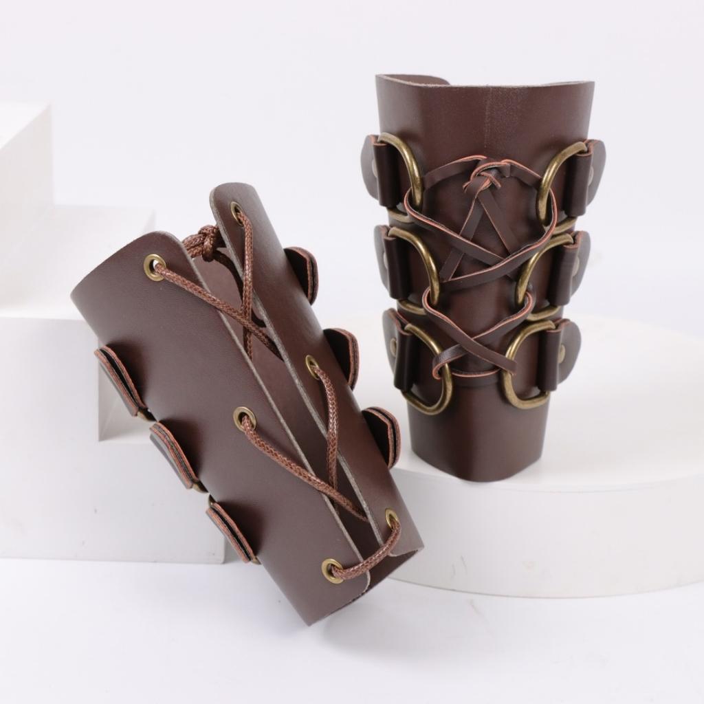 Medieval Knight PU Leather Arm Guards Viking Leather Gauntlet Wristband Renaissance Bracers Armband Wrist Guards Cosplay