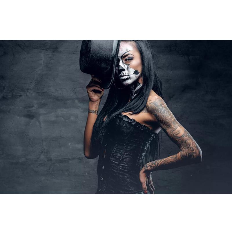 Рамка из цельного дерева, черный череп, татуировка, девушка, современная картина на холсте, настенные художественные постеры и принты, картина для гостиной, украшение дома