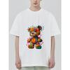 Crewneck T Shirt Black Colorful Patchwork Teddy Bear Graphic Print Casual Streetwear Fashion Unisex Top for Men and Women Daily Wear Outfit