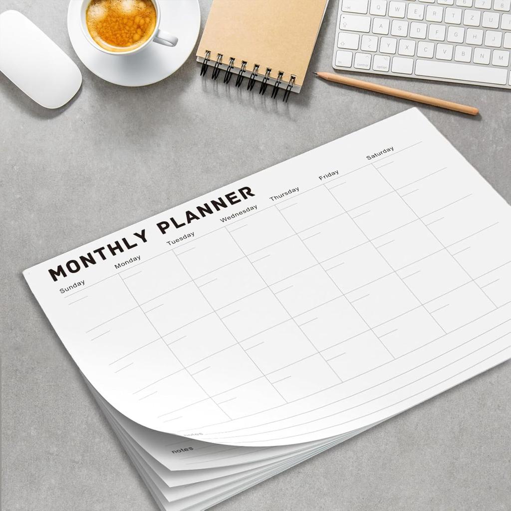 Monthly Planner Notepad - Undated 52 Sheets Desk Calendar, A4 (8"x11") Planning Pad for Office, Home, School, Fitness, Meal & Project Organization