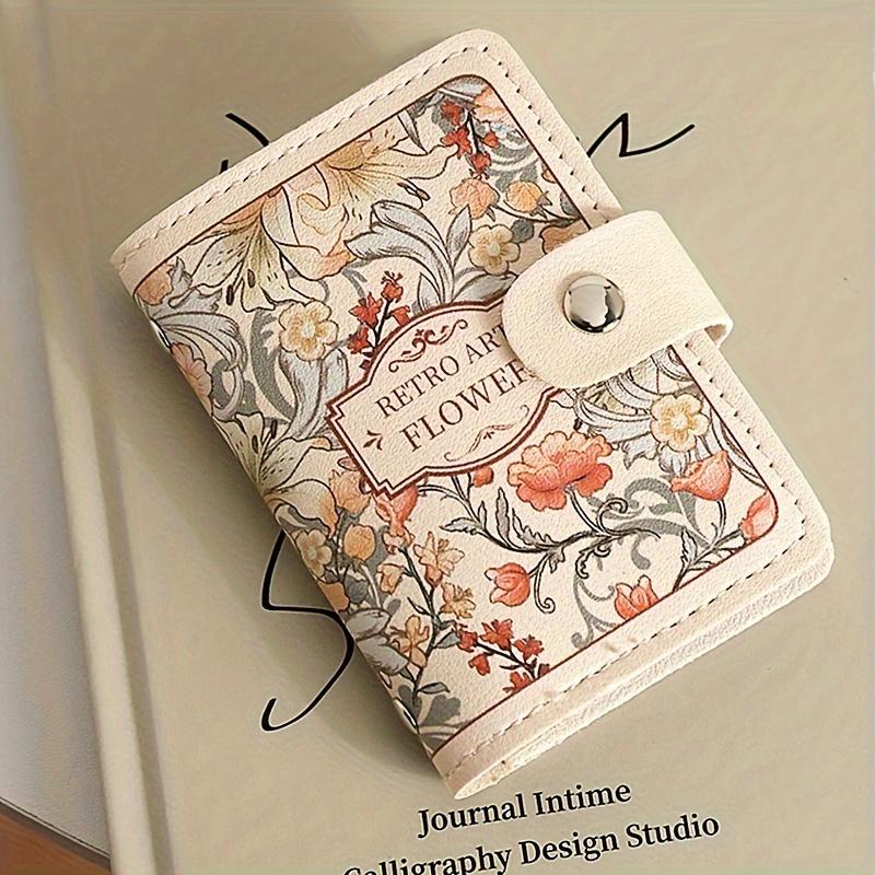 Женский держатель для кредитных карт с цветочным принтом, компактный кошелек с несколькими отделениями и застежкой-кнопкой, органайзер для ID/водительского удостоверения, стильный аксессуар для повседневного использования