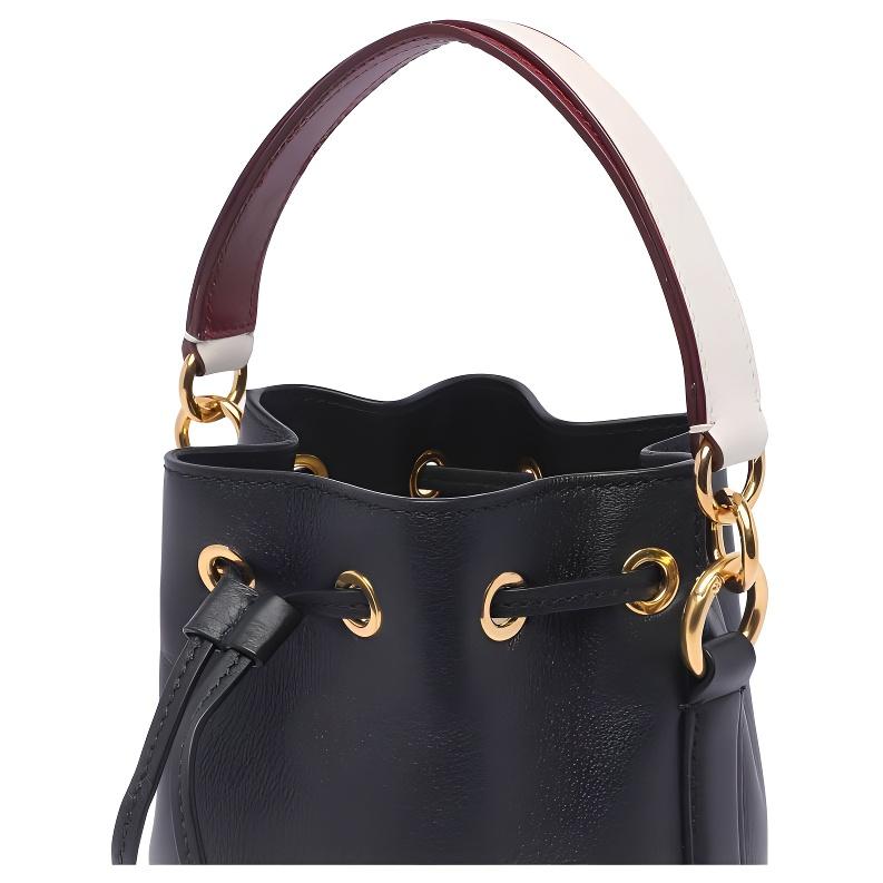 Bally Drawstring Closure Solid Color Brand Logo Calfskin Handbag Women Handbags Black WAU01FVT607U9010