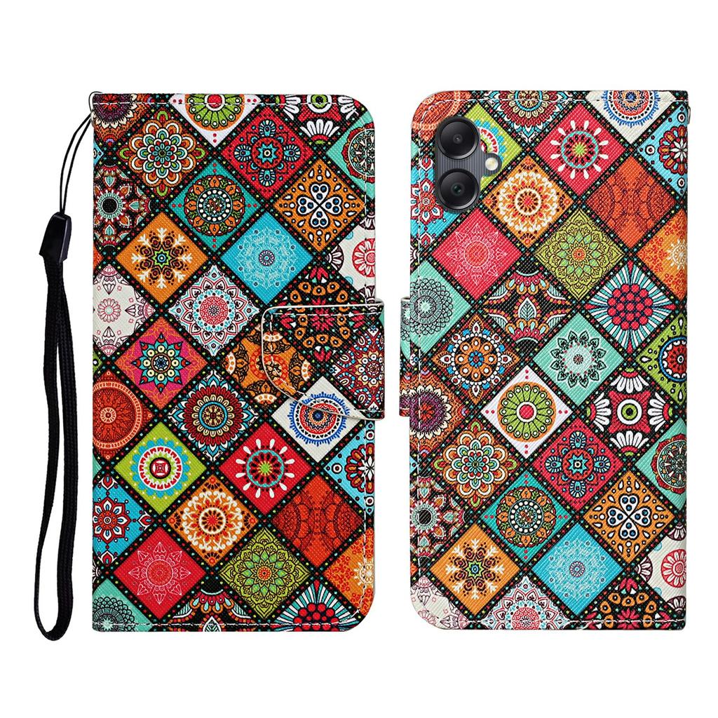 For Samsung Galaxy A07 4G Case Pattern Printing Protective Leather Folio Phone Cover with Wrist Strap