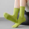 1 пара женских носков, ребристые, средней длины, нескользящие, однотонные, дышащие, для занятий йогой и спортзалом