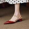 Ladies Shoes with Medium Heels Rivet Half for Office Work Closed Red Pointed Toe Women's Sandals Asian Size Footwear Vip Vintage
