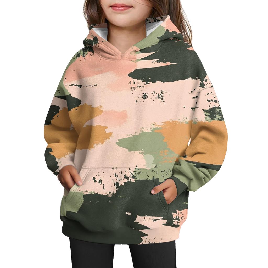 Girls' Hooded Tie- Sweatshirt - Pullover Print Top