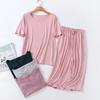 Women's Summer Modal Pajama Set - Short Sleeve Top & Capri Pants, Wearable Outdoors, Plus Size