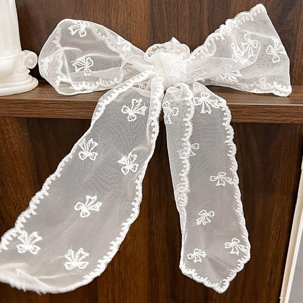 Soft Wrap Sweet Bow Headband Adjustable Ribbon Hair Strap French Lace Hair Scarf Wedding