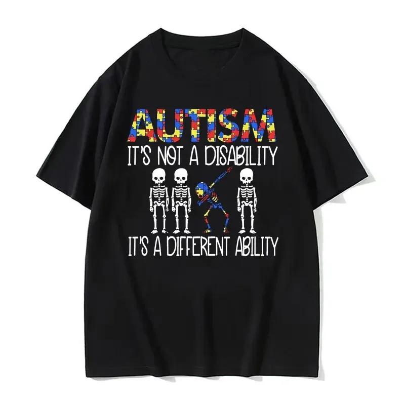 SpringSummer New Mens and Womens Autism Funny Skeleton Fan Printed Cotton Tshirt Fashion Short Sleeve Round Neck Tshirt