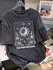 Женская washed-обработанная хлопковая футболка с коротким рукавом - Модный ретро летний свободный топ