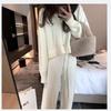 Women's Autumn and Winter Hooded Zip Knit Cardigan Wide Leg Pants Two Piece Set