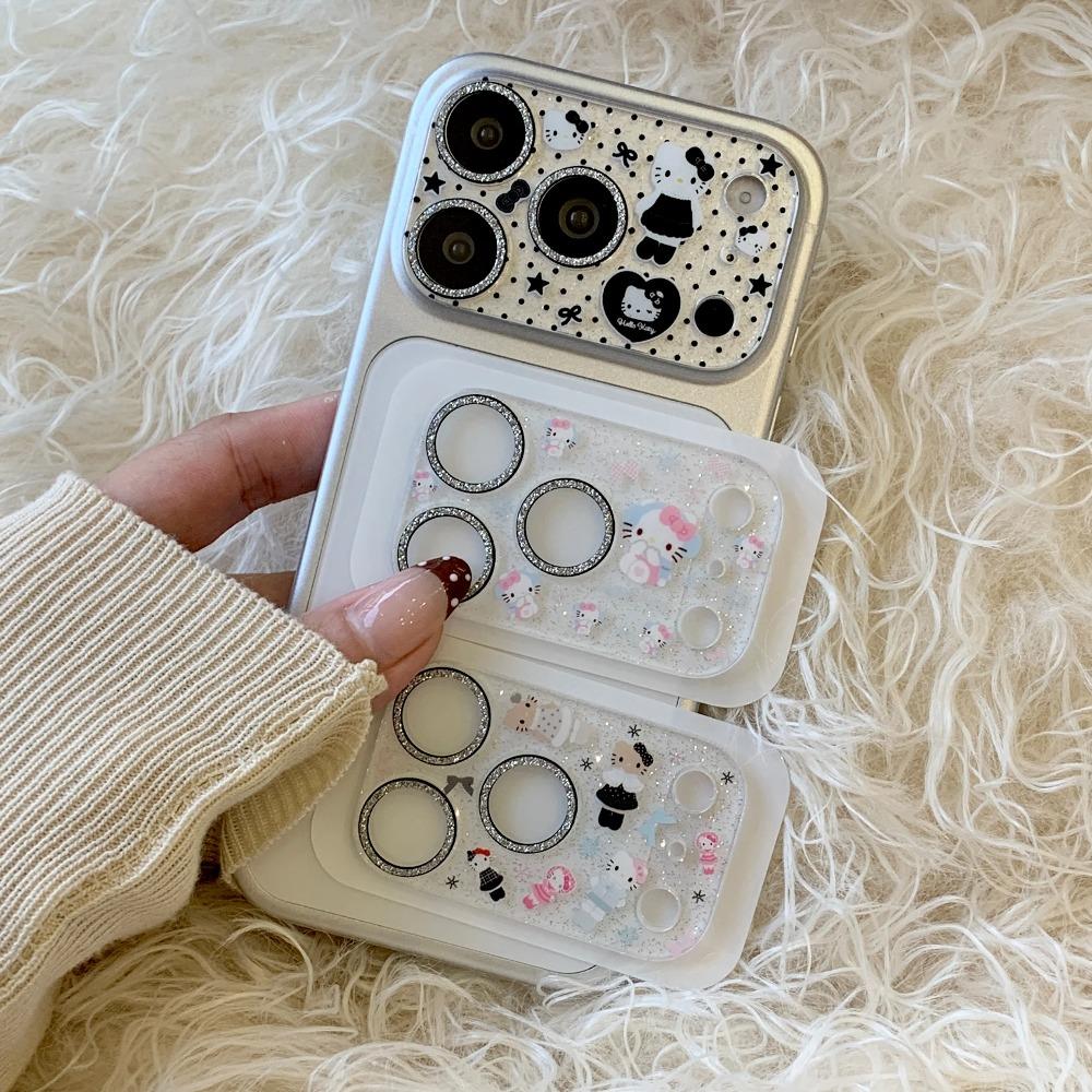 Корейский стиль INS Мультяшная Анимация Блестящий Bling Защита Камеры Для IPhone 17 16 15 14 Pro Max Колпачок Китти Стекло Линзы Пленка на Экран Противоударная Броня