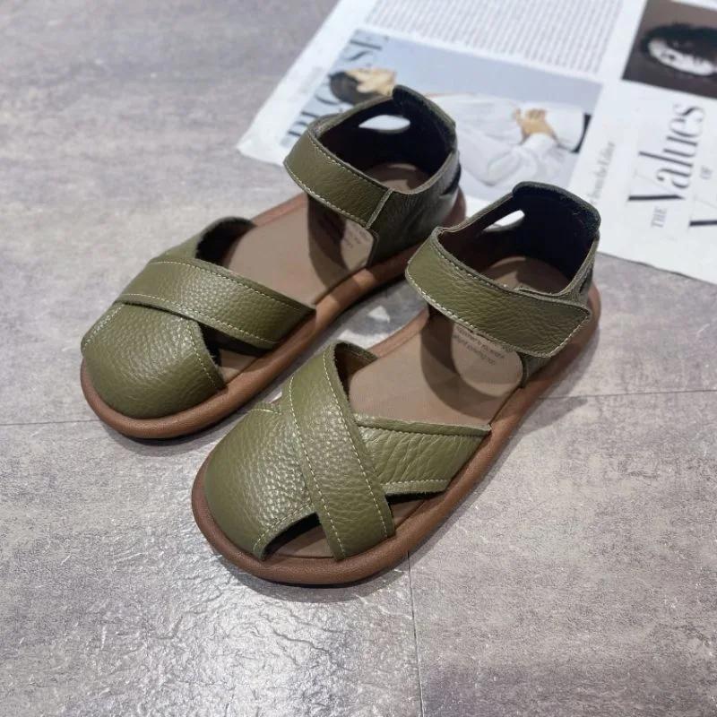 2025Women Roman Casual Soft Soled Sandals Summer Flats Shoes Plus Size Baotou Roman Leather Casual Shoes Zapatillas De Deporte