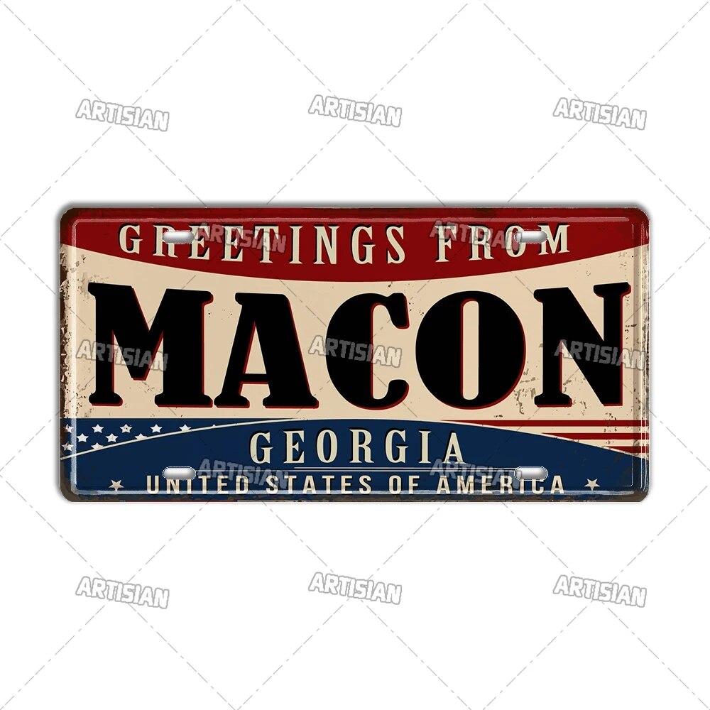 Artisian USA License Plate US Tin Sign Greetings From Landmark City State Metal Plaque Wall Decor Garage Bar Pub Club Hotel Cafe