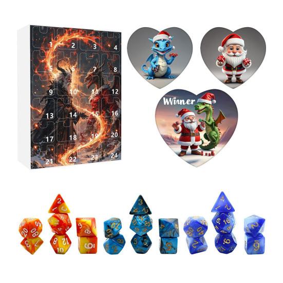Рождественский адвент-календарь 2024, акриловые игральные кости, украшения, 24-дневный календарь обратного отсчета, набор разноцветных многогранных игральных костей