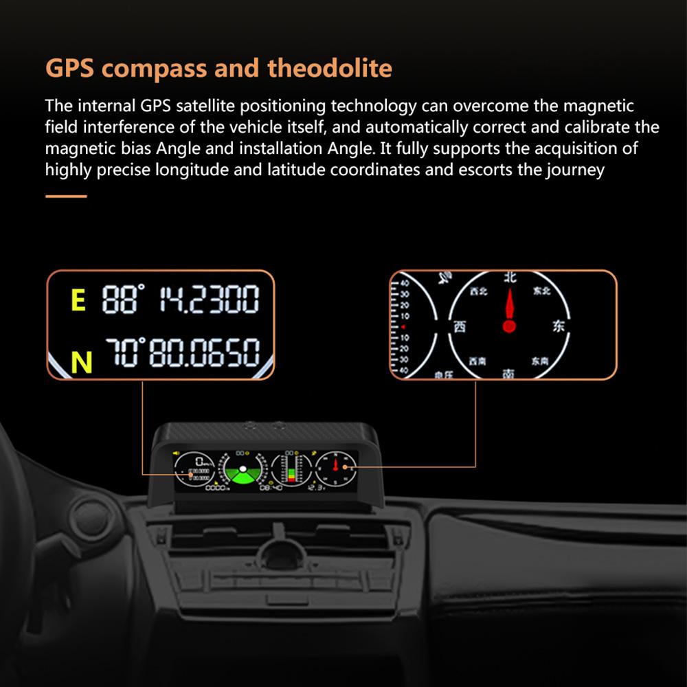 AD X90 GPS Проекционный дисплей Спидометр Сигнализация превышения скорости Уклономер Инклинометр Автомобильный компас HUD Угол наклона Угломер Часы