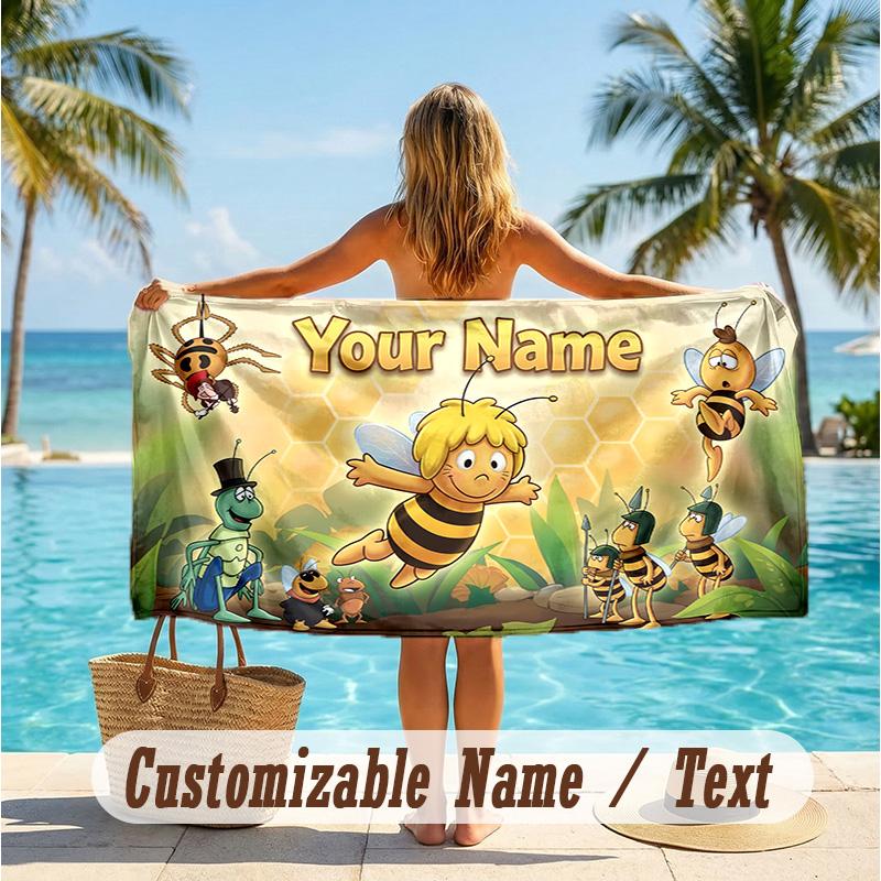Custom Text Beach Towel, Soft Absorbent Swimming Multi-use TowelDie Biene Maja