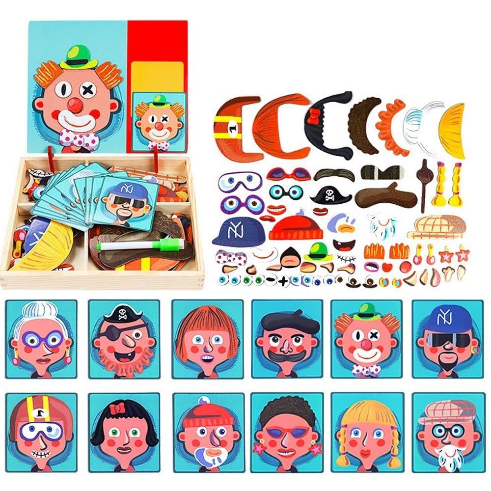 Wood Magnetic 3D Puzzles with Lid Magnetic Stickers Toys Montessori Games
