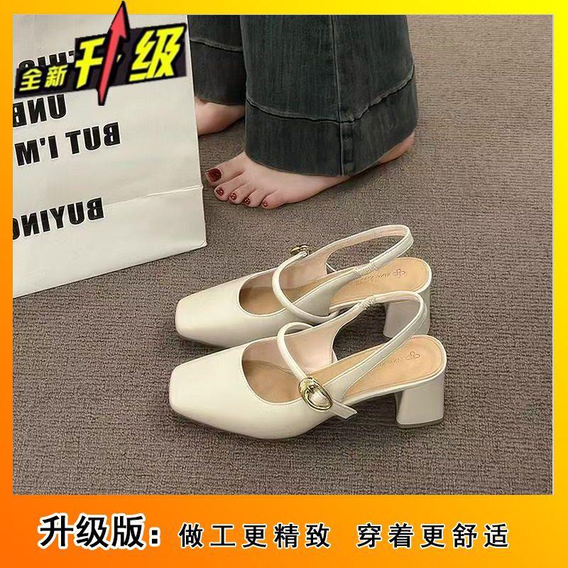 2025 Summer New Fairy Thick Heel Sandals Female Mary Jane Single Shoes Versatile Bag Head Word with High Heels
