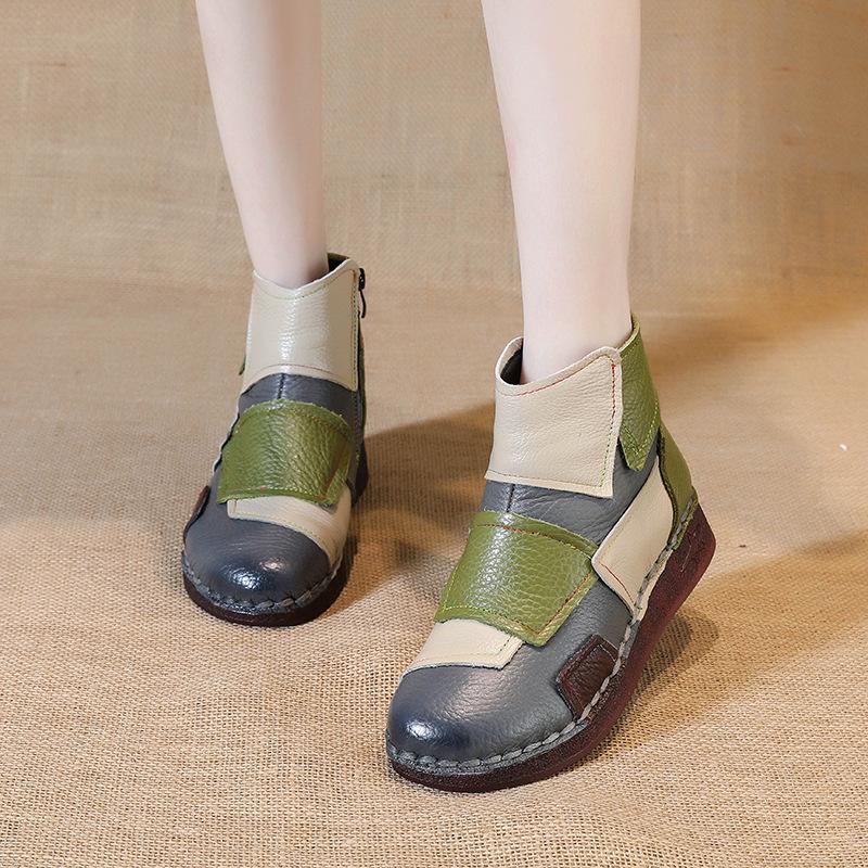 Woman Boots Vintage Handmade Shoes Cow Leather Winter Comfortable Plush Booties Women's Genuine Leather Non-slip Ankle Boots