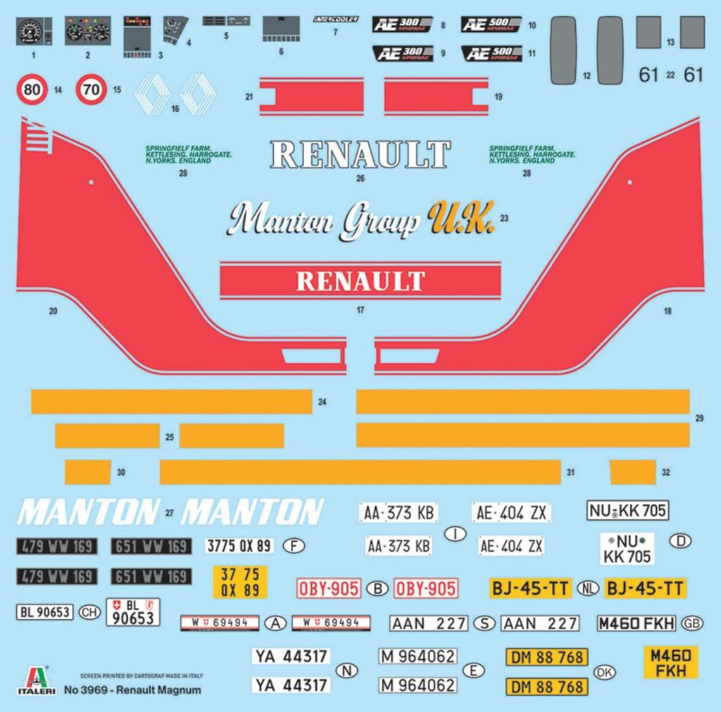 Italeri масштаб Renault AE500 Magnum Супер Декаль Пластиковый Сборный Набор IT3969 1/24 (Автомобиль)