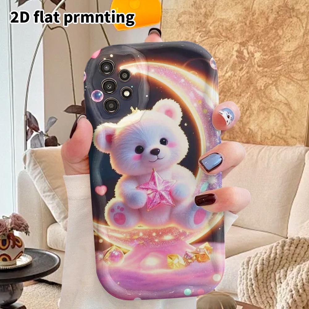 Phone Case: 2D Flat Samsung Galaxy A34 A35 M05 M06 S20 S22 S21 FE Plus 5G Case, Couple Design, Crescent Moon Little White Bear, Christmas and Hallowee