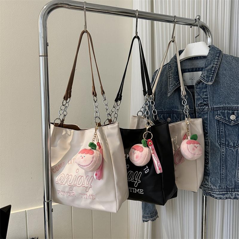 Letter Printing Simple Large-Capacity Tote Bag Pendant Chain Portable Shoulder Underarm Bag Female Tide