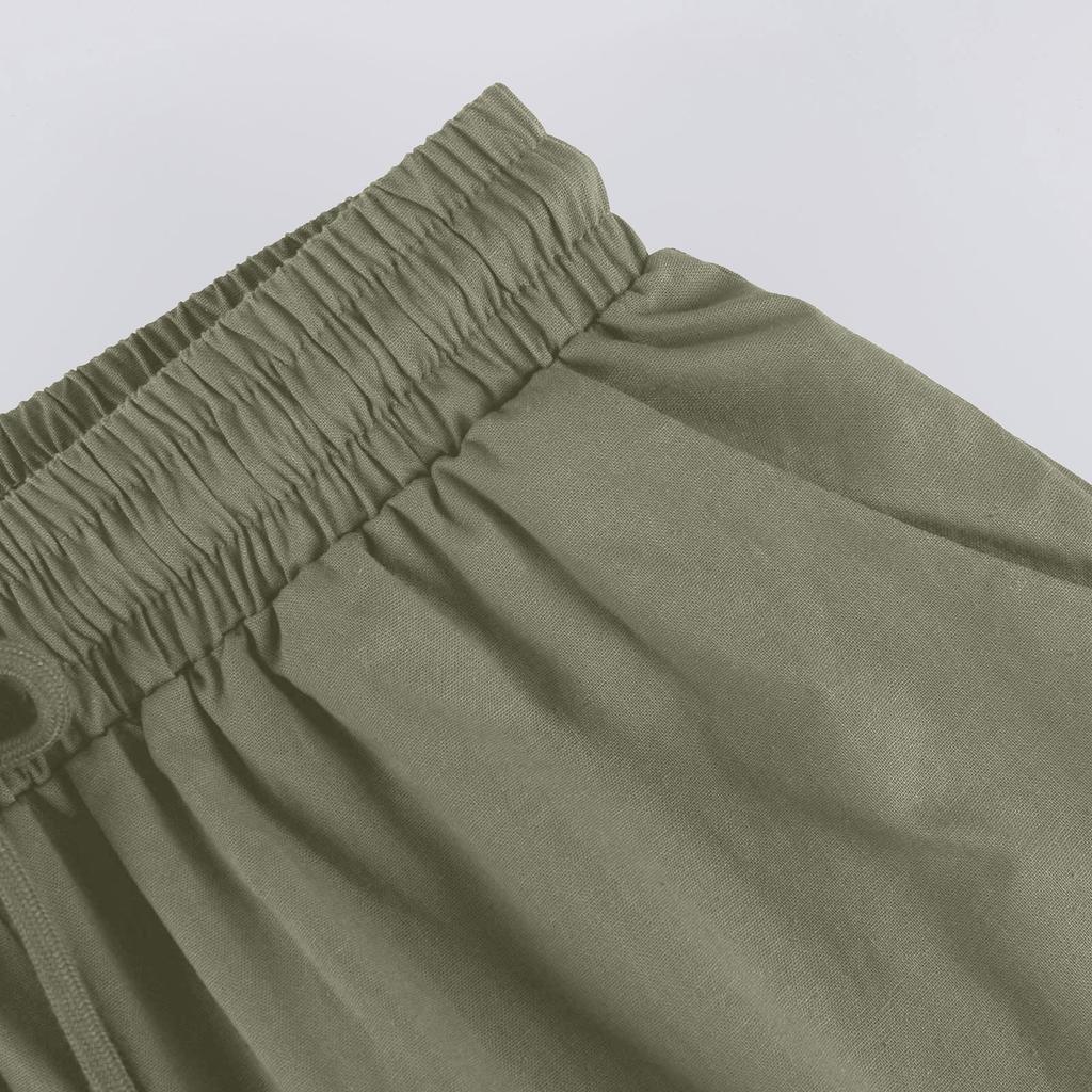 Women's Casual Pockets Elastic Drawstring Casual Pants Leg Drawstring Five Pants Pant