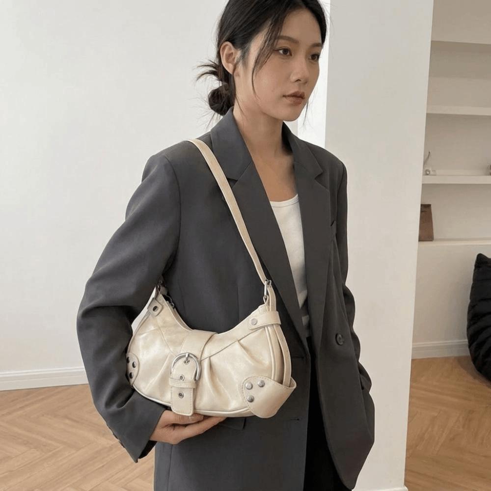 Solid Color Y2k Shoulder Bag Hobo Bag Spicy Girl Handbag Vintage Buckle Underarm Bag Shopping
