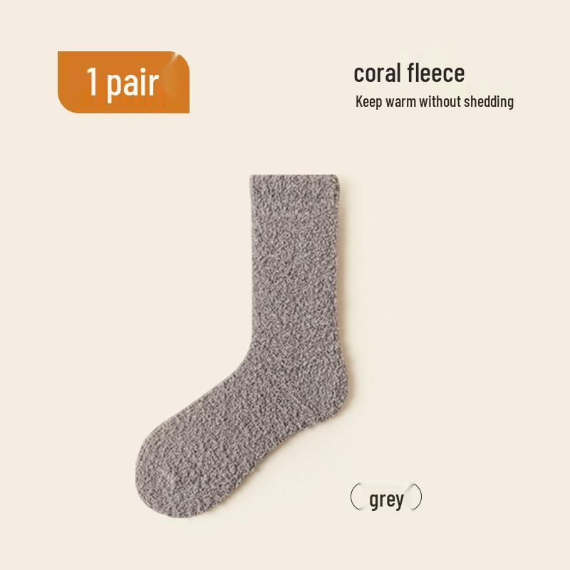 Women's Thick Coral Fleece Mid-Tube Socks: Warm, Non-Shedding, Solid Color – Perfect for Maternity and Floor Wear