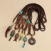 Vintage Lucky Gift Party Ethnic Jewelry Horn Fish Pendant Buddhist Nepal Necklace Mala Wood Bead