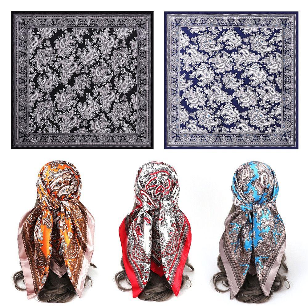 Thin Fabric Paisley Print Handkerchief 90*90CM Bandana Head Scarf Silk Satin Hijab Scarf Neckwear
