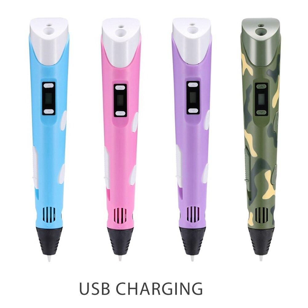 USB 3D-ручка для принтера, 3D-ручки для рисования с 20 цветами PLA-нити, ЖК-дисплей, 3D-ручки, детский подарок на день рождения/Рождество, игрушки для рисования своими руками