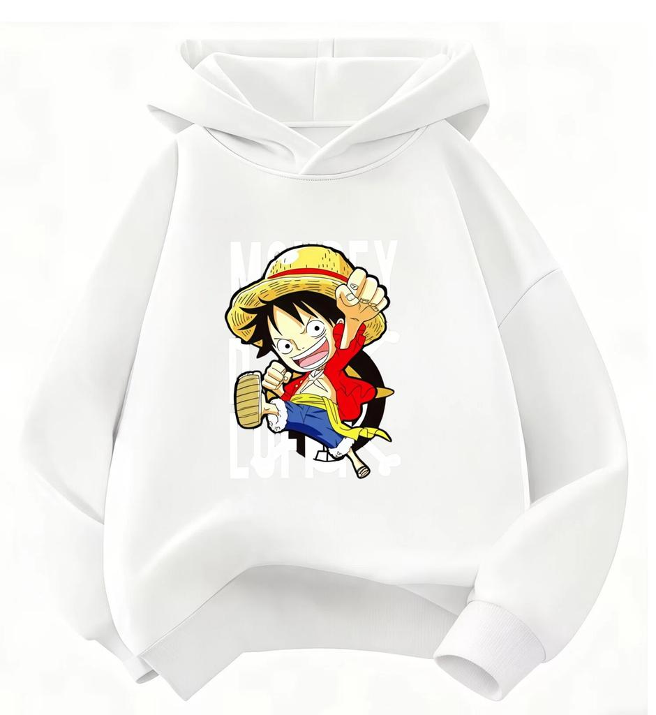 "One Piece" Luffy Hooded Sweatshirt for Children - Casual Hooded Sweatshirt with Anime Cartoon Print - Streetwear