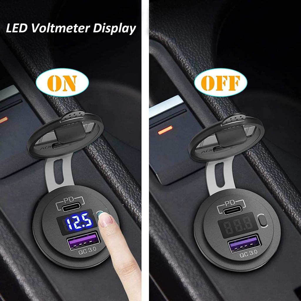 PD Type C QC 3,0 USB Автомобильное быстрое зарядное устройство Розетка с переключателем ВКЛ/ВЫКЛ и светодиодным вольтметром для мотоцикла Морской RV ATV