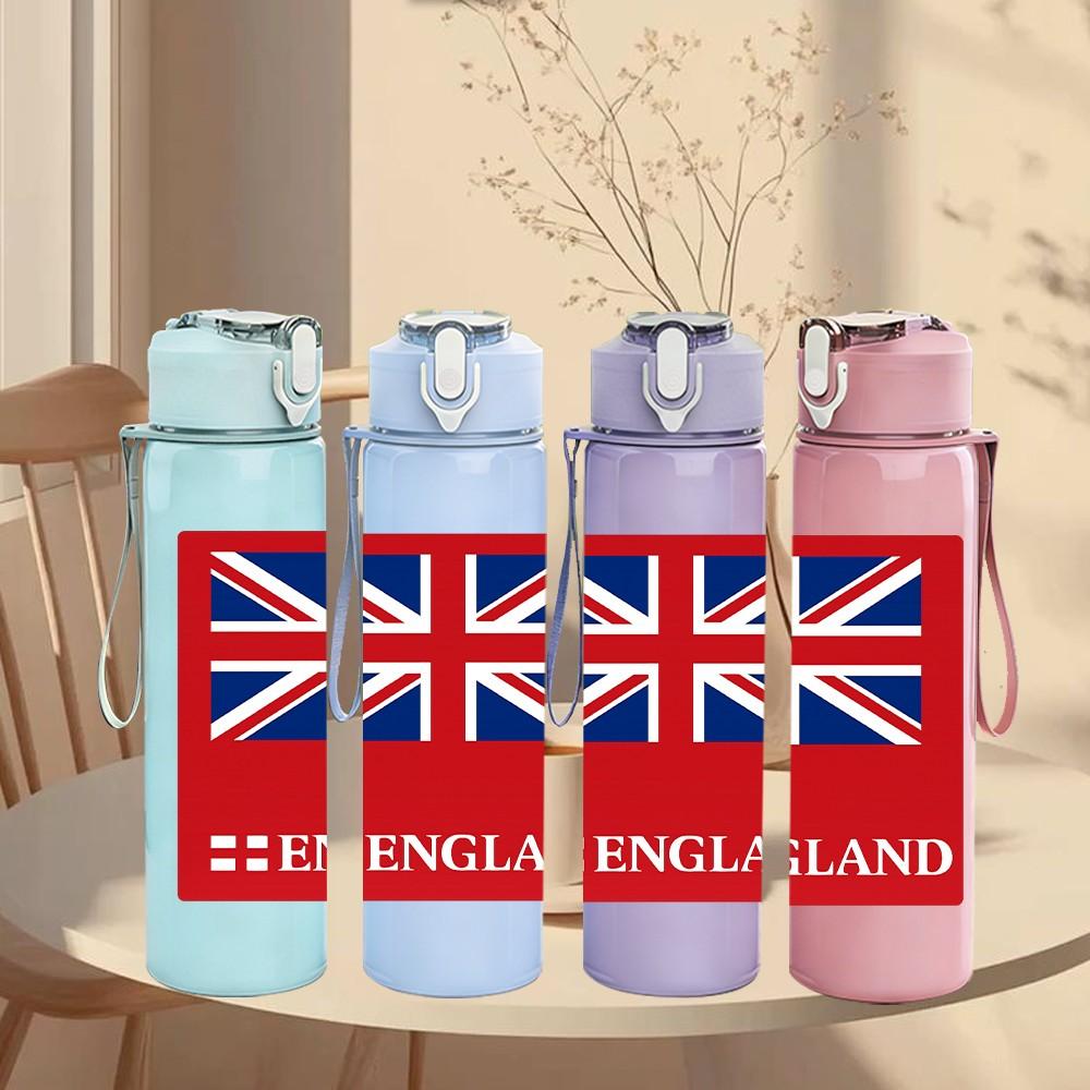 1PC England National Flag 750ml Color Plastic Sports Water Bottle Leakproof Flip Straw Lid Suitable for Sports Office Home Use